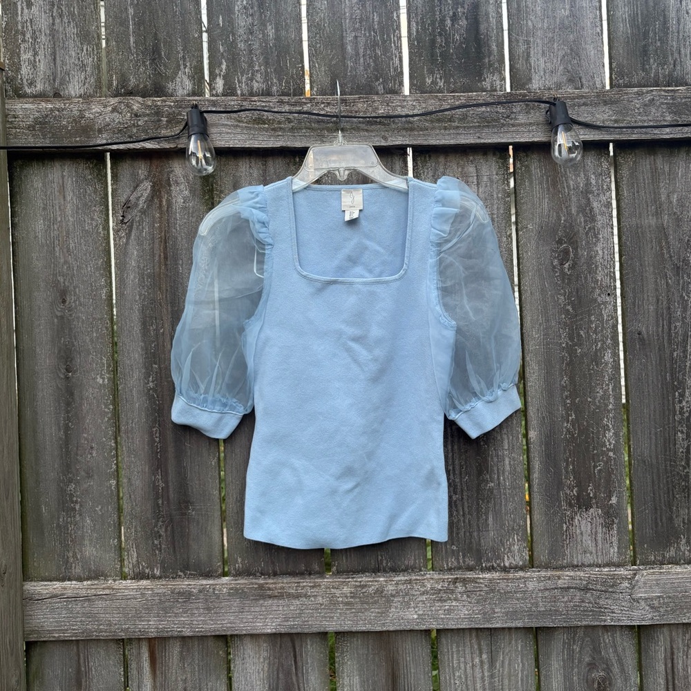 Joie Light Blue Sheer Puff Sleeve Blouse - Picture 1 of 4